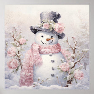Pastel Snögubbe Poster