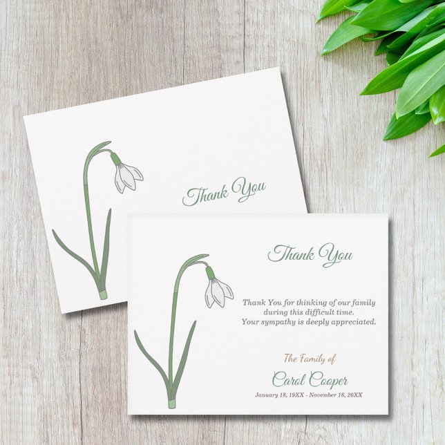 Pastel Snowdroppe Tackkort-kort Tack Kort (Pastel Snowdrop Funeral Thank You Note Card)