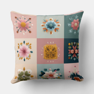 Pastel Snowflake & Floral Patchwork Throw Pillow – Kudde