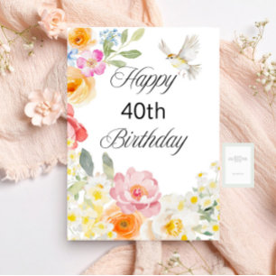 Pastel Soft Blommigt Birthday Flat Greeting Card Kort