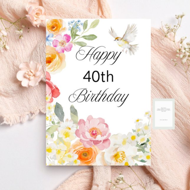 Pastel Soft Blommigt Birthday Flat Greeting Card Kort (Skapare uppladdad)