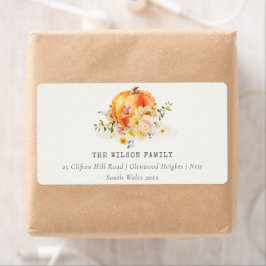 Pastel Soft Blommigt Pumpkin Thanksgiving Adress Fraktsedel