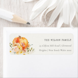 Pastel Soft Blommigt Pumpkin Thanksgiving Adress Returadress Etikett