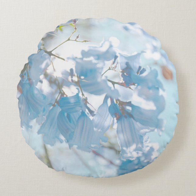 Pastel Soft Blue Jacaranda Träd Flowers Blommar Rund Kudde (Framsidan)