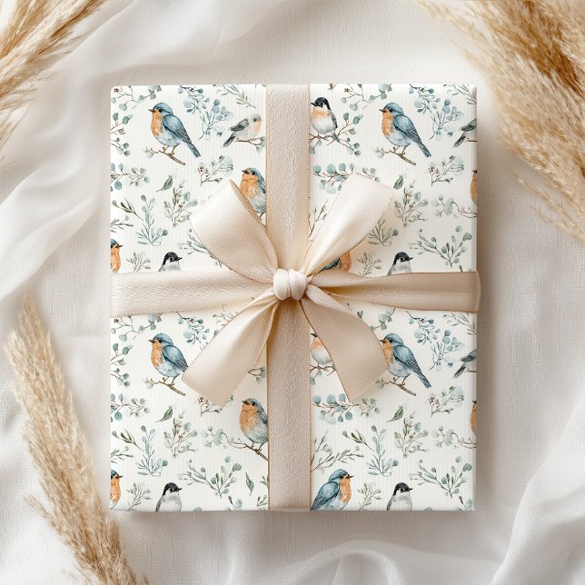Pastel Soft Floral Robin Bird Wrapping Paper Presentpapper (Skapare uppladdad)