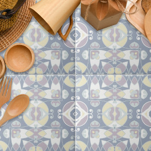 Pastel Soft Lila and Gult Ethnic Mönster Kakelplatta