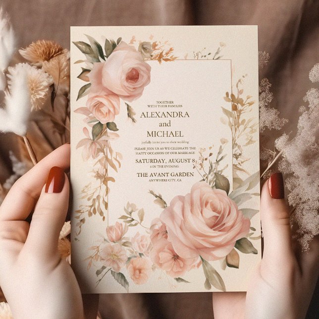 Pastel Soft  Peach Blommigt Bröllop Inbjudningar (Skapare uppladdad)