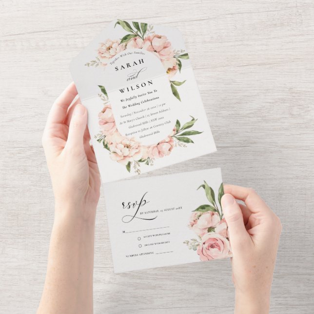 Pastel Soft  Peach Peony Blommigt Bröllop (Avrivbar del)