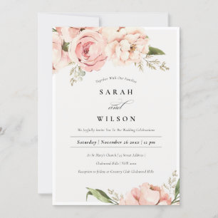 Pastel Soft Peach Peony Flora bröllopsinbjudan Tack Kort