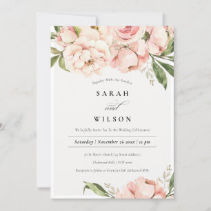 Pastel Soft  Peach Peony Flora bröllopsinbjudan Tack Kort