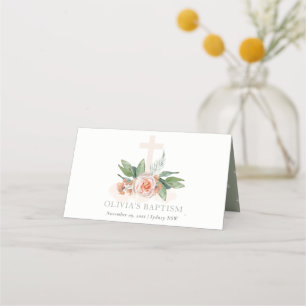Pastel Soft Peach Ro Blommigt Kor Bunch Baptism Placeringskort