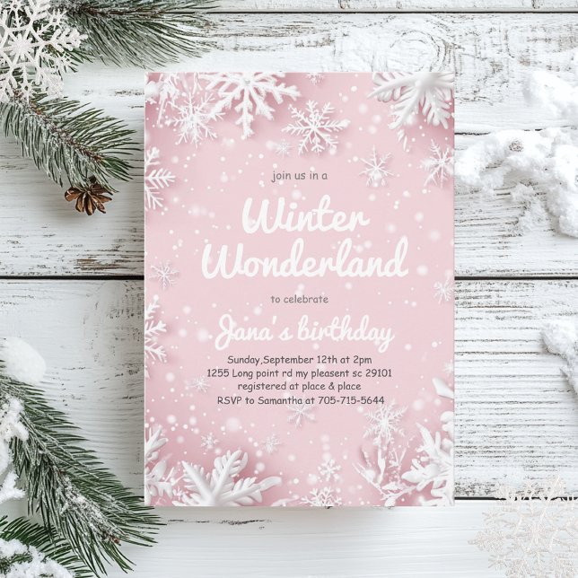 Pastel Soft Rosa Snöflingor Winter Wonderland Inbjudningar (Skapare uppladdad)