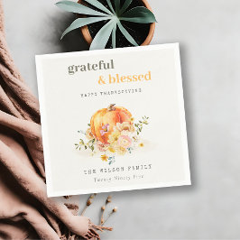Pastel Soft Watercolor Blommigt Pumpkin-Thanksgivi Pappersservett