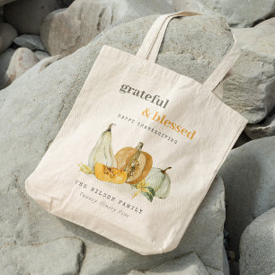 Pastel Soft Watercolor Blommigt Pumpkin-Thanksgivi Tygkasse