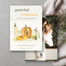 Pastel Soft Watercolor Photo Pumpkin-Thanksgiving Julkort