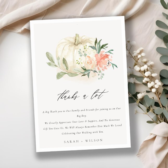 Pastel Soft White Pumpkin  Blommigt Bröllop Tack Kort (Skapare uppladdad)