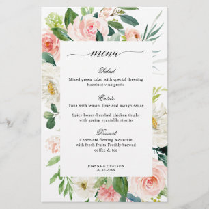 Pastel  Söt Blommigt Botanical Bröllop Menu