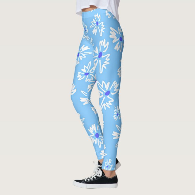 Pastel Söt Blue och White Flowers Leggings (Vänster)