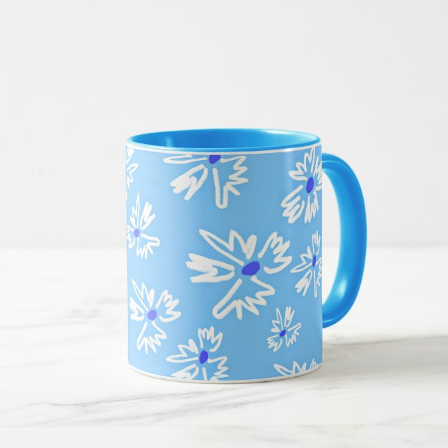 Pastel Söt Blue och White Flowers Mugg (Framsida höger)