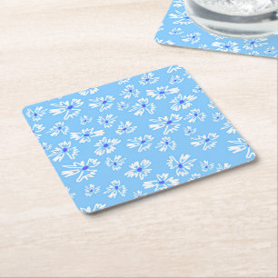 Pastel Söt Blue och White Flowers Underlägg Papper Kvadrat