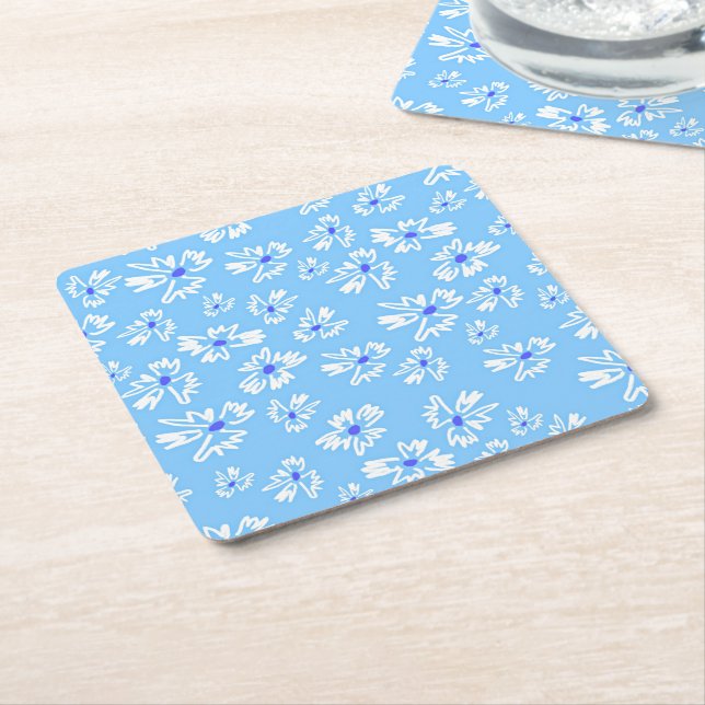 Pastel Söt Blue och White Flowers Underlägg Papper Kvadrat (Vinklad)