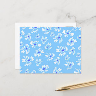 Pastel Söt Blue och White Flowers Vykort
