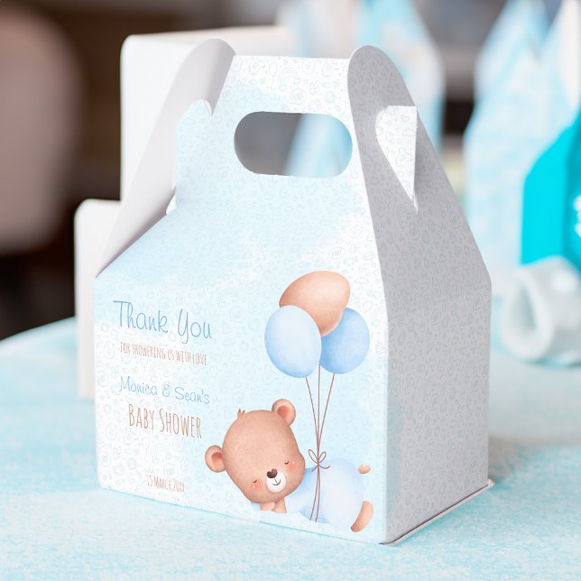 Pastel söt nalle med ballonger babydusch presentaskar (Pastel cute teddy bear with balloons baby shower favor box)