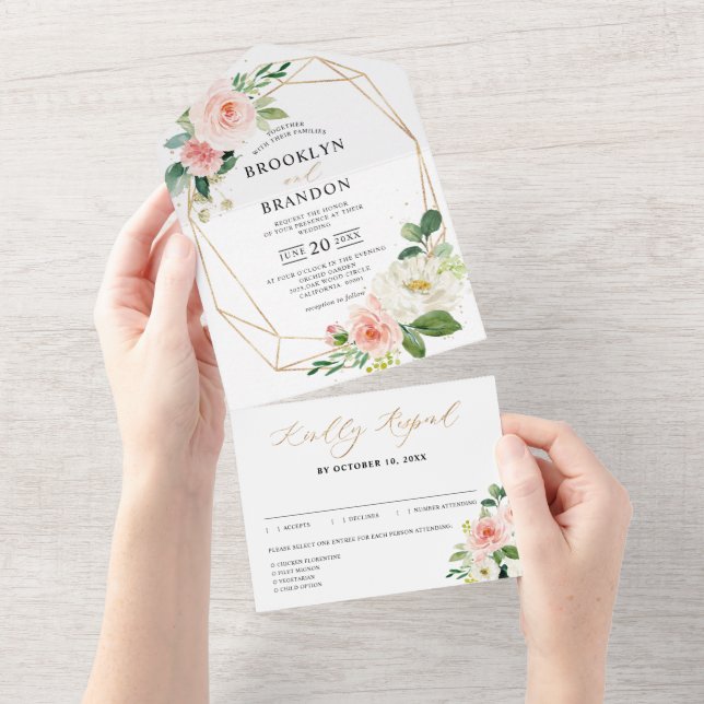 Pastel  Söt Rosa Blommigt Botaniskt Bröllop (Avrivbar del)