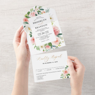 Pastel Söt Rosa Blommigt Botaniskt Bröllop