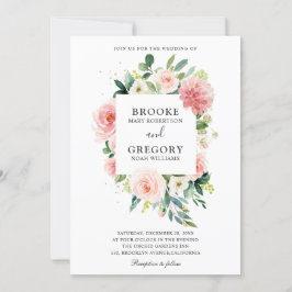 Pastel Söt Rosa Blommigt Botaniskt Bröllop Inbjudningar