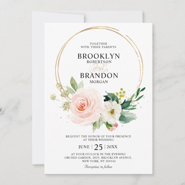 Pastel  Söt Rosa Blommigt Botaniskt Bröllop Inbjudningar (Framsida)
