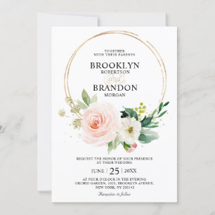 Pastel Söt Rosa Blommigt Botaniskt Bröllop Inbjudningar