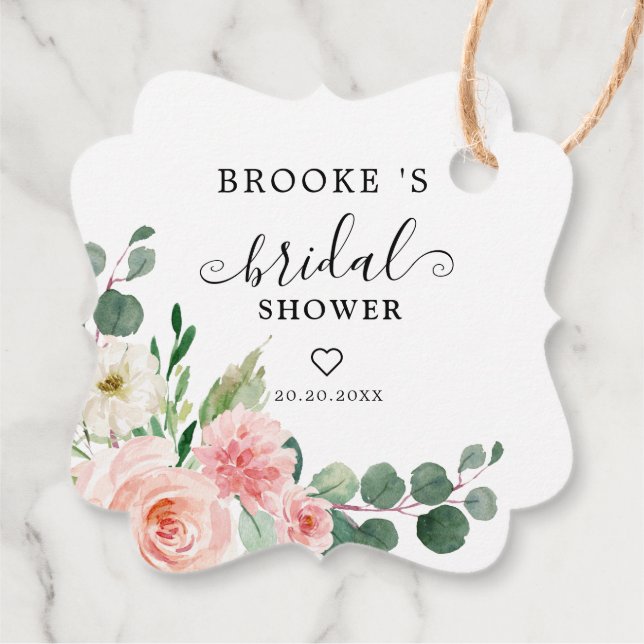 Pastel  Söt Rosa Botanisk Möhippa Gåvor Etiketter (Baksida)