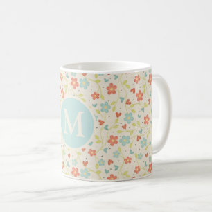 Pastel Söt Vår Blommönster Monogram Kaffemugg