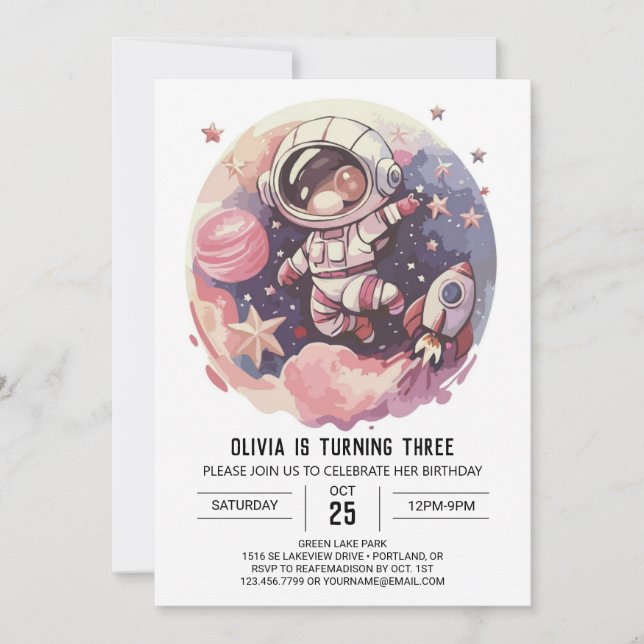 Pastel Space Odyssey Astronaut Birthday Inbjudningar (Framsida)