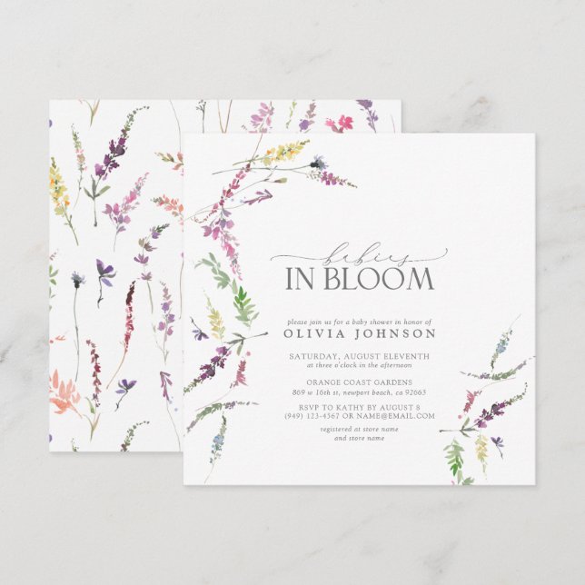 Pastel Spädbarn i Blommigten Baby Shower för bloom Inbjudningar (Fram/baksida)