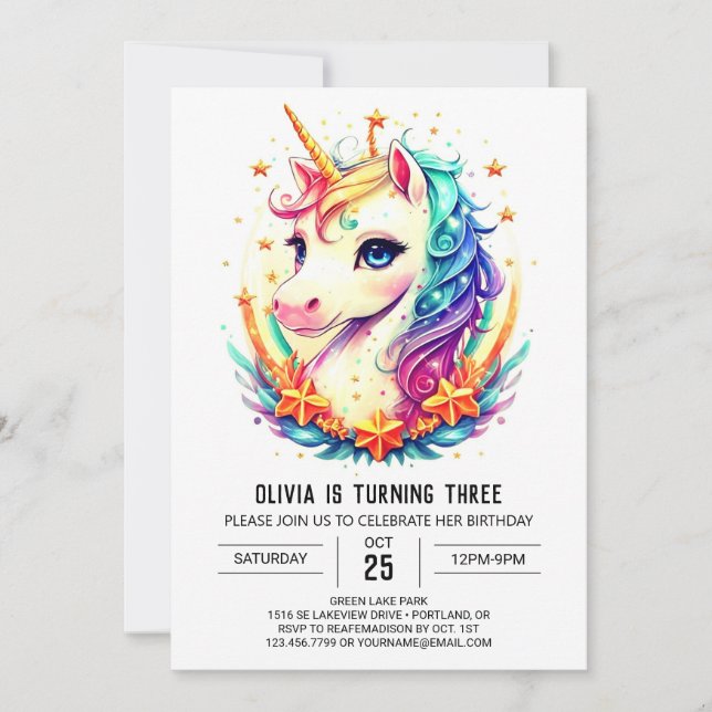 Pastel Sparkling Unicorn Birthday Inbjudningar (Framsida)