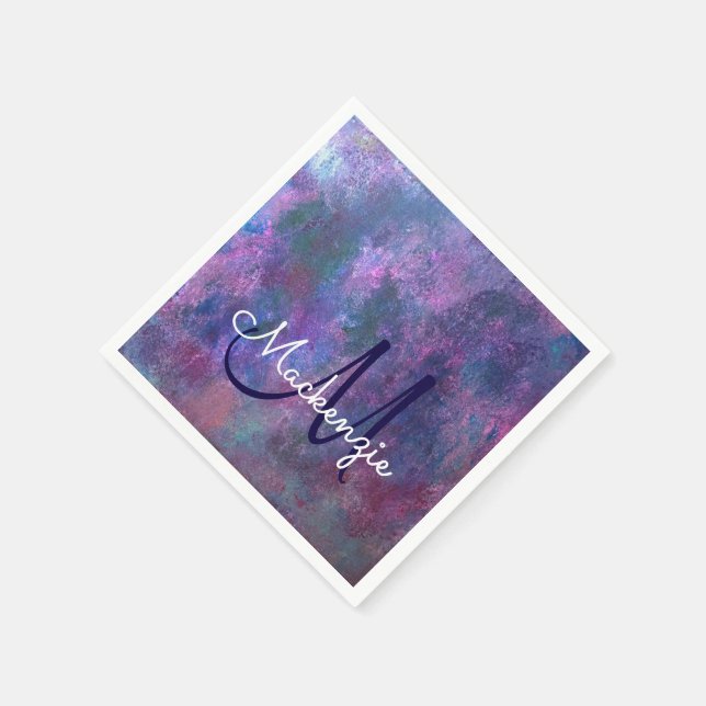Pastel Splatter | Rosa Lila Blue Grönt Monogram Pappersservett (Hörn)