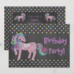 PASTEL SPOT UNICORN FÖDELSEDAGSFEST CHALKBOARD INBJUDNINGAR