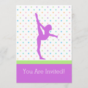 Pastel Spots Gymnastics i Lavender Inbjudningar
