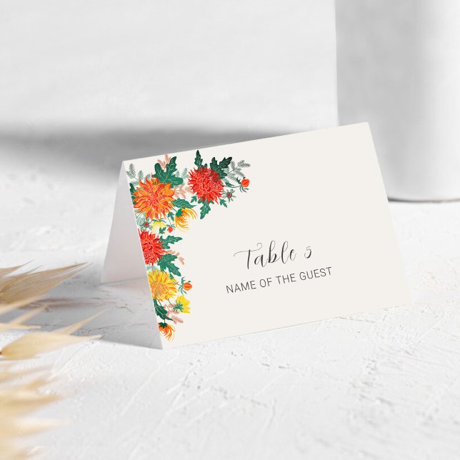 Pastel Spring Dahlia Flowers Wedding Place Card Bordsnummer (Skapare uppladdad)