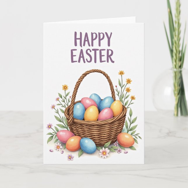 Pastel Spring Eggs Basket Card Kort (Framsida)