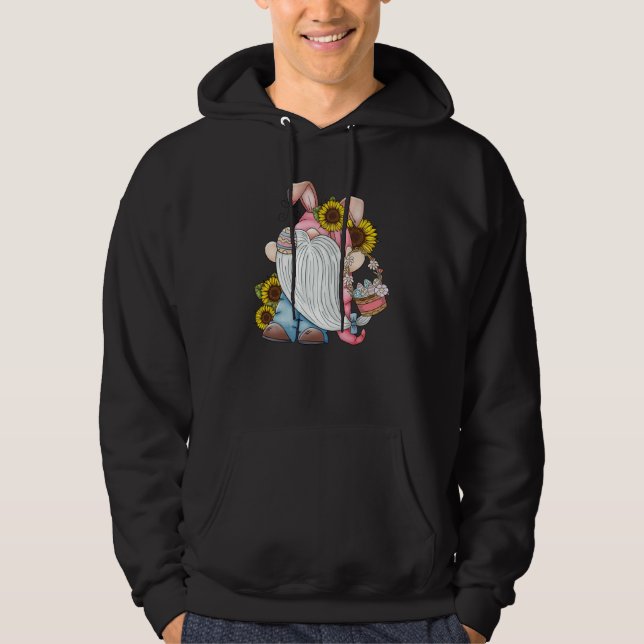 Pastel Spring Gnome With Sunflower Easter Eggs Bas Hoodie (Framsida)