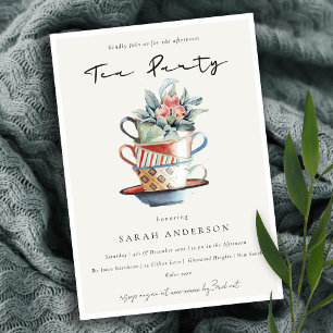 Pastel Stacks Kopp Aeftermiddag Tea Party Inbjudan