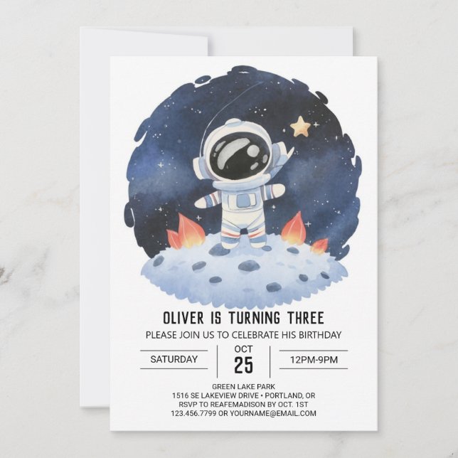 Pastel Star Cute Astronaut Boy Birthday Inbjudningar (Framsida)