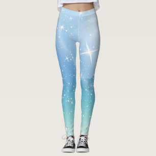 Pastel Starry Himlar Blue Gradient Måne Galaxy Des Leggings