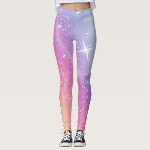 Pastel Starry Himlar Rosa Lila Gradient Måne Gal Leggings