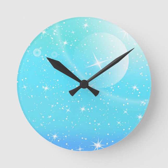 Pastel Starry Sky Blue Gradient Moon Galaxy Design Rund Klocka (Framsida)
