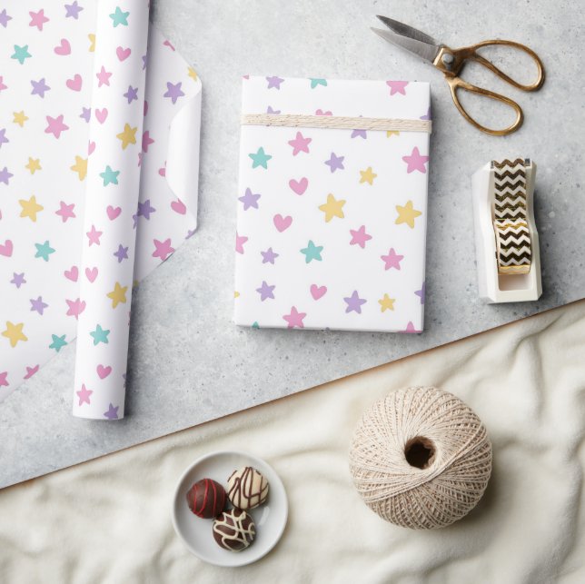 Pastel Stars and Hearts - Cute Soft Färg Presentpapper (Hantverk)