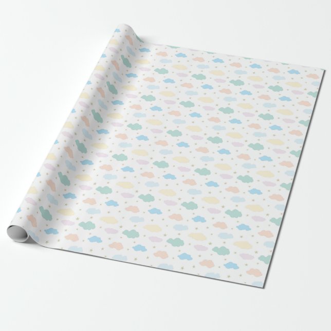 Pastel Stars & Clouds Presentpapper (Utrullad)